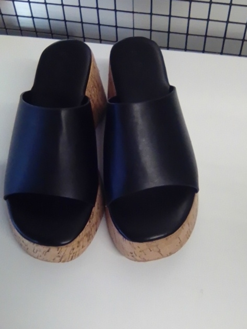 Ardene Black Cork Wedge Mule Slides